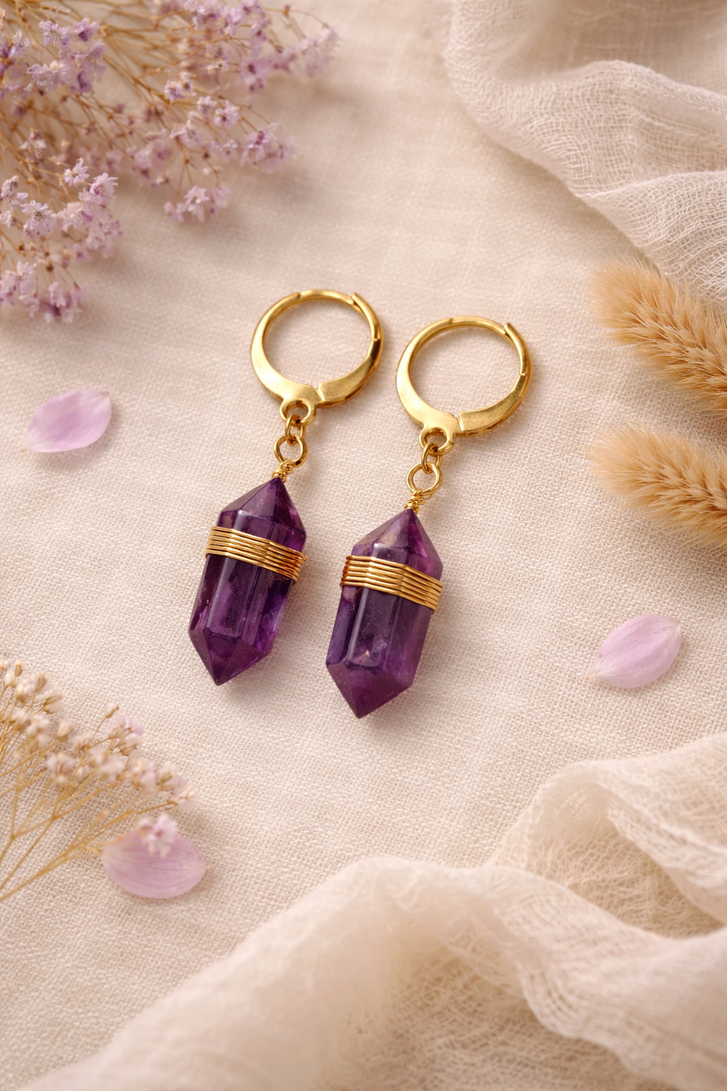 Natural Crystal Point Drop Earrings