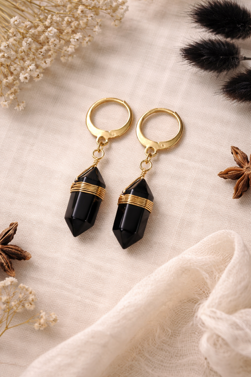 Natural Crystal Point Drop Earrings