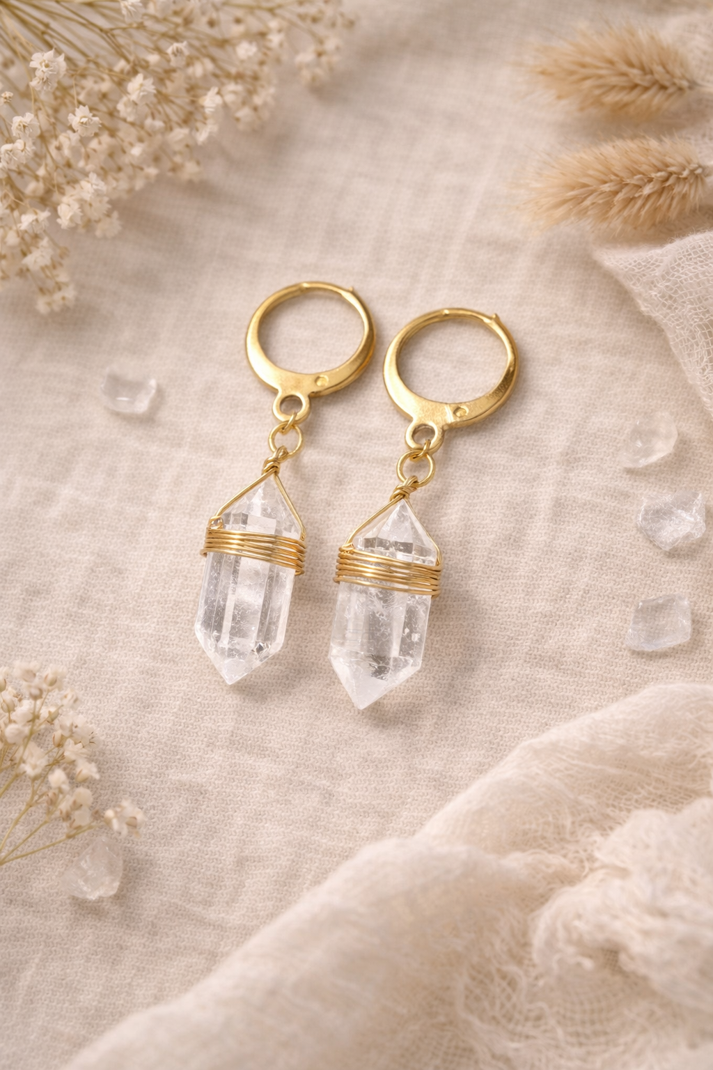 Natural Crystal Point Drop Earrings