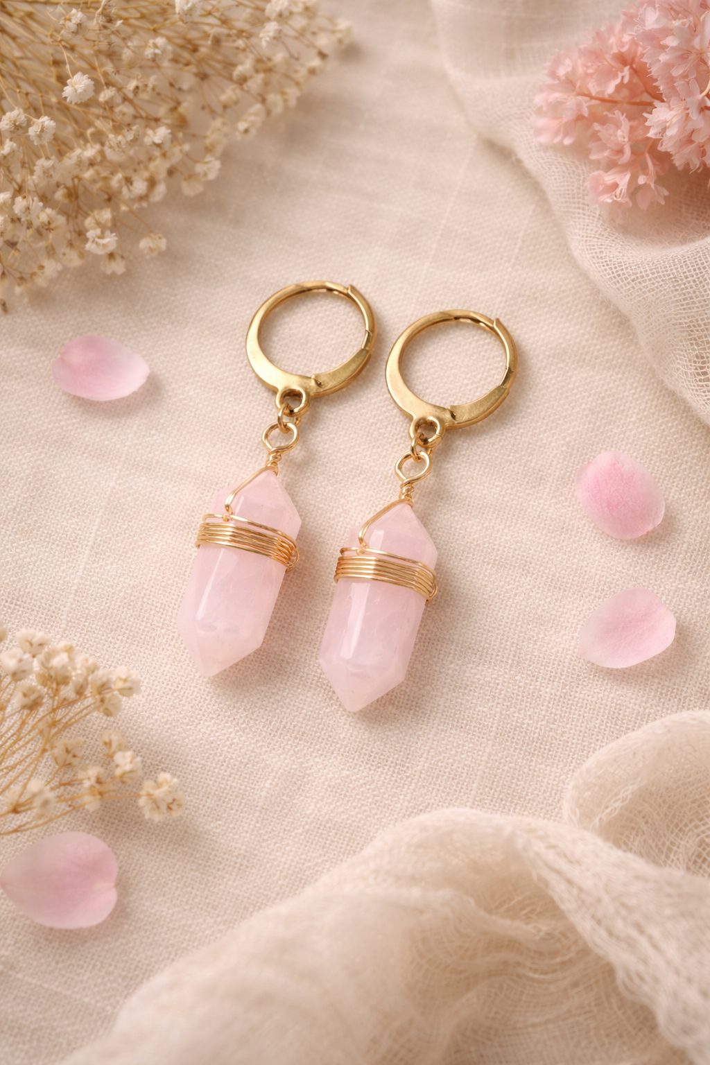 Natural Crystal Point Drop Earrings