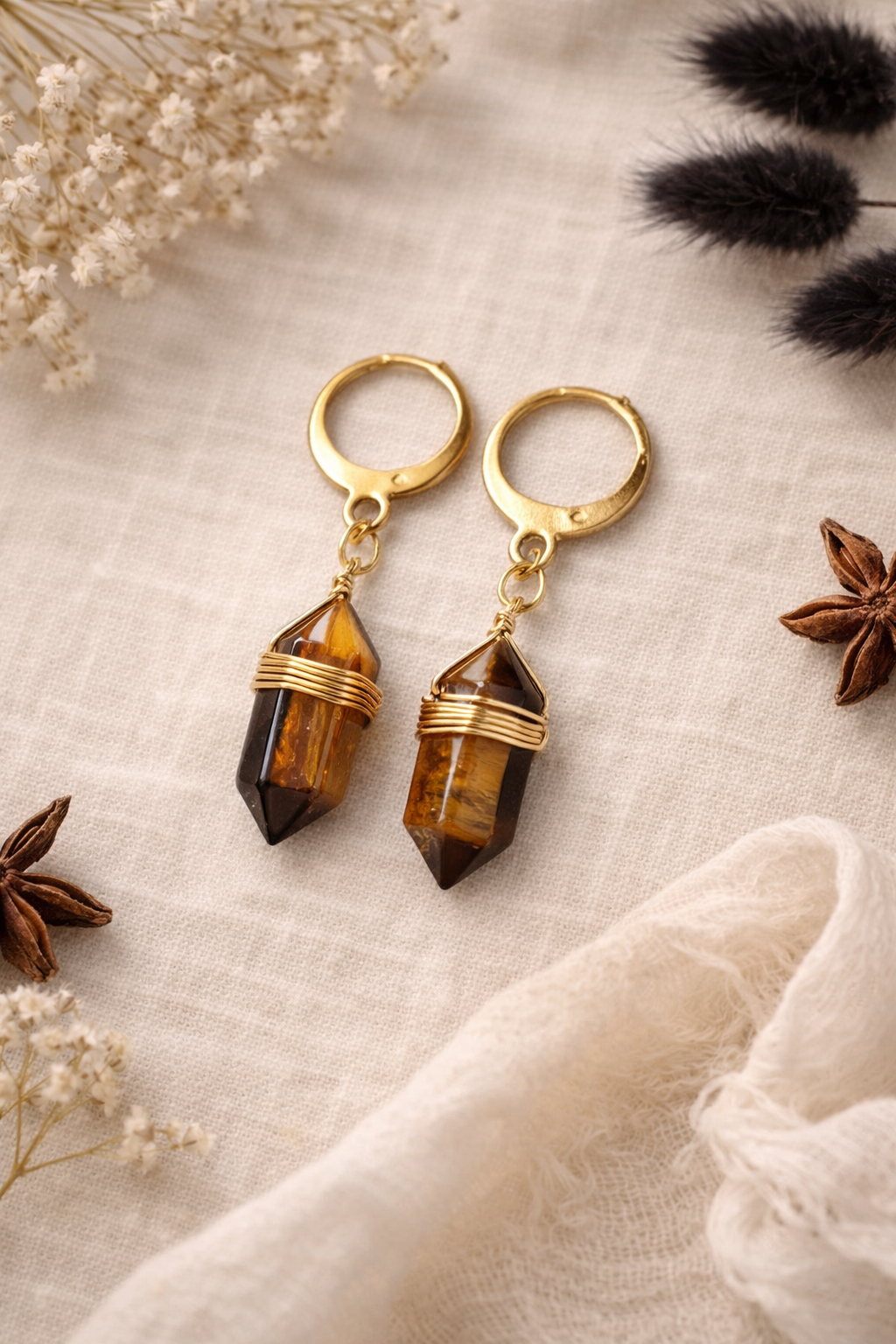 Natural Crystal Point Drop Earrings