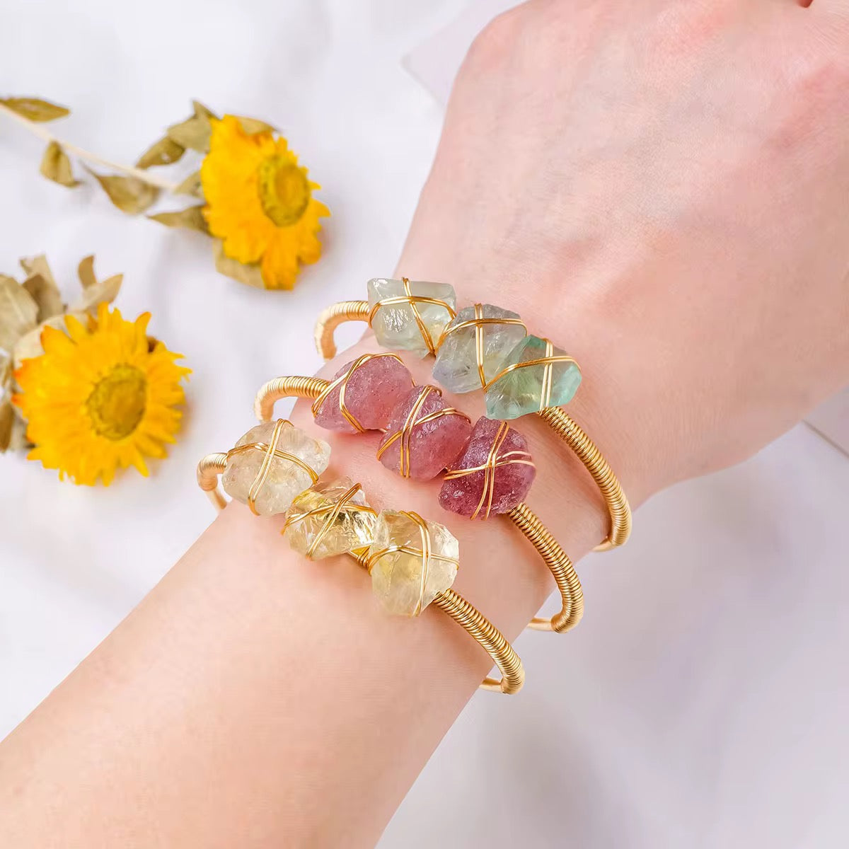 Raw Crystal Wire Wrapped Bracelet